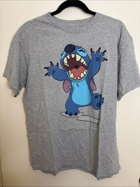 Disney Gray Tee with Vibrant Blue Stitch Graphic